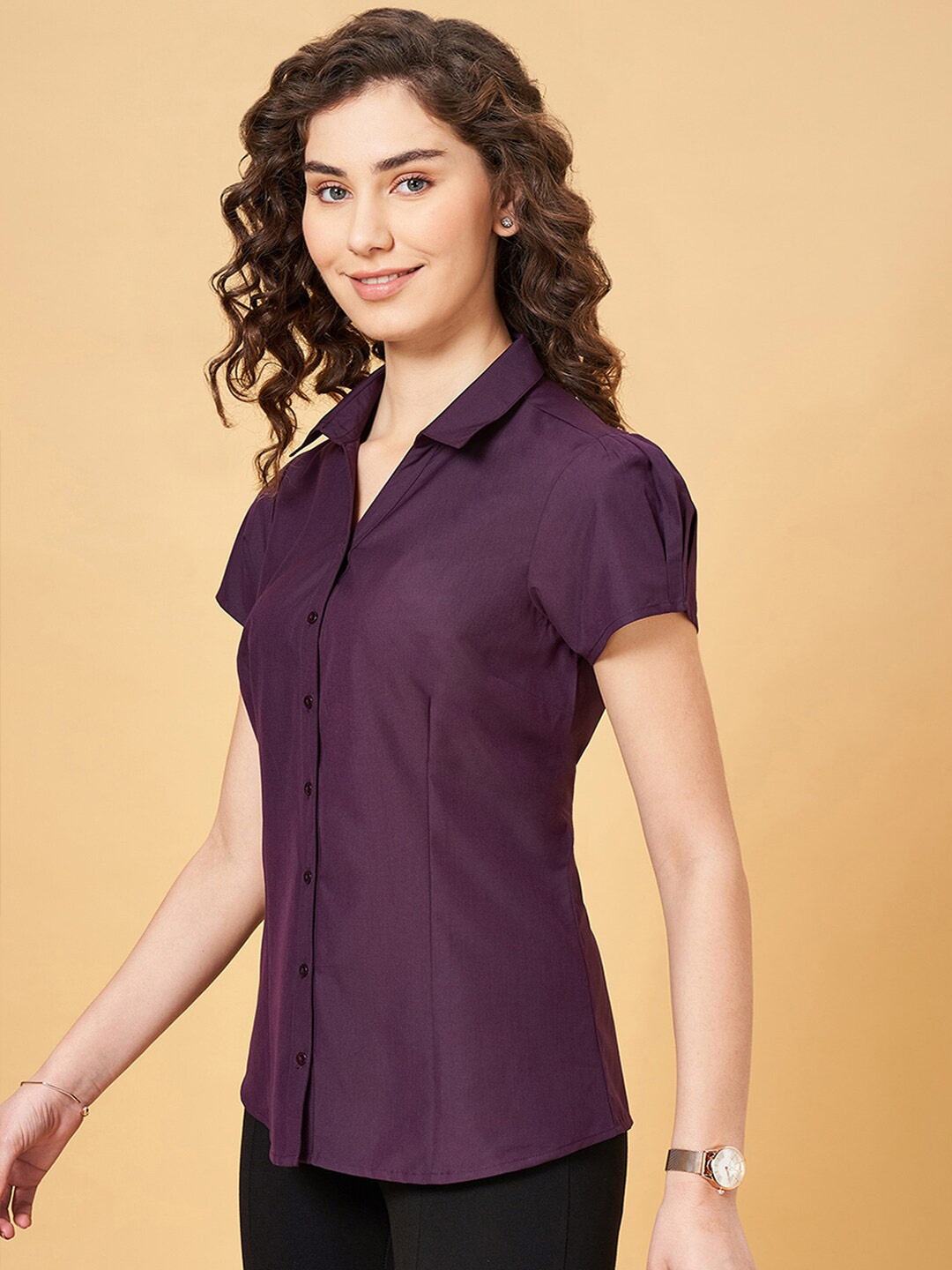 

YU by Pantaloons Puff Sleeves Shirt Style Top, Maroon