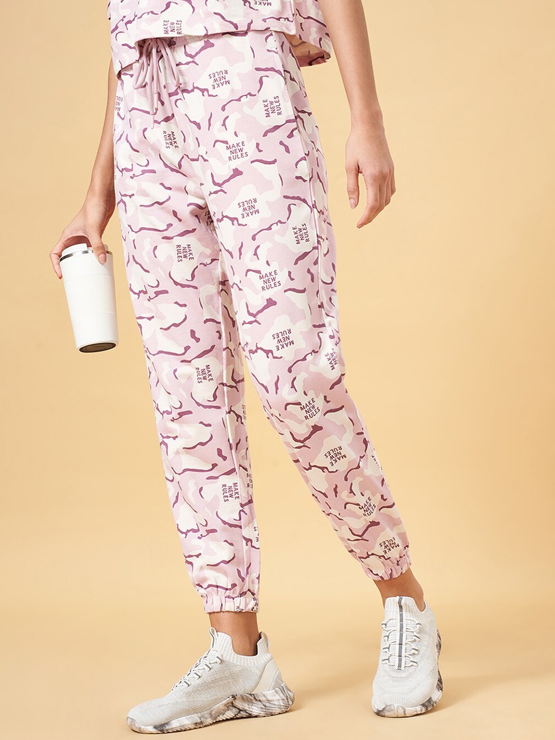 

Ajile by Pantaloons Women Typography Printed Relaxed-Fit Mid-Rise Pure Cotton Joggers, Lavender