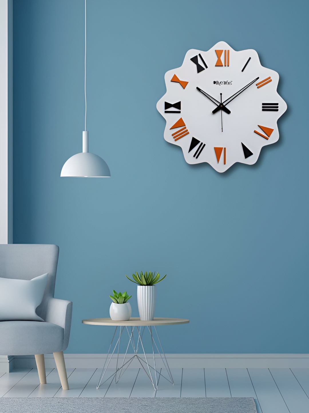 

OLIVE TREE White & Orange Printed Round Contemporary Wall Clock
