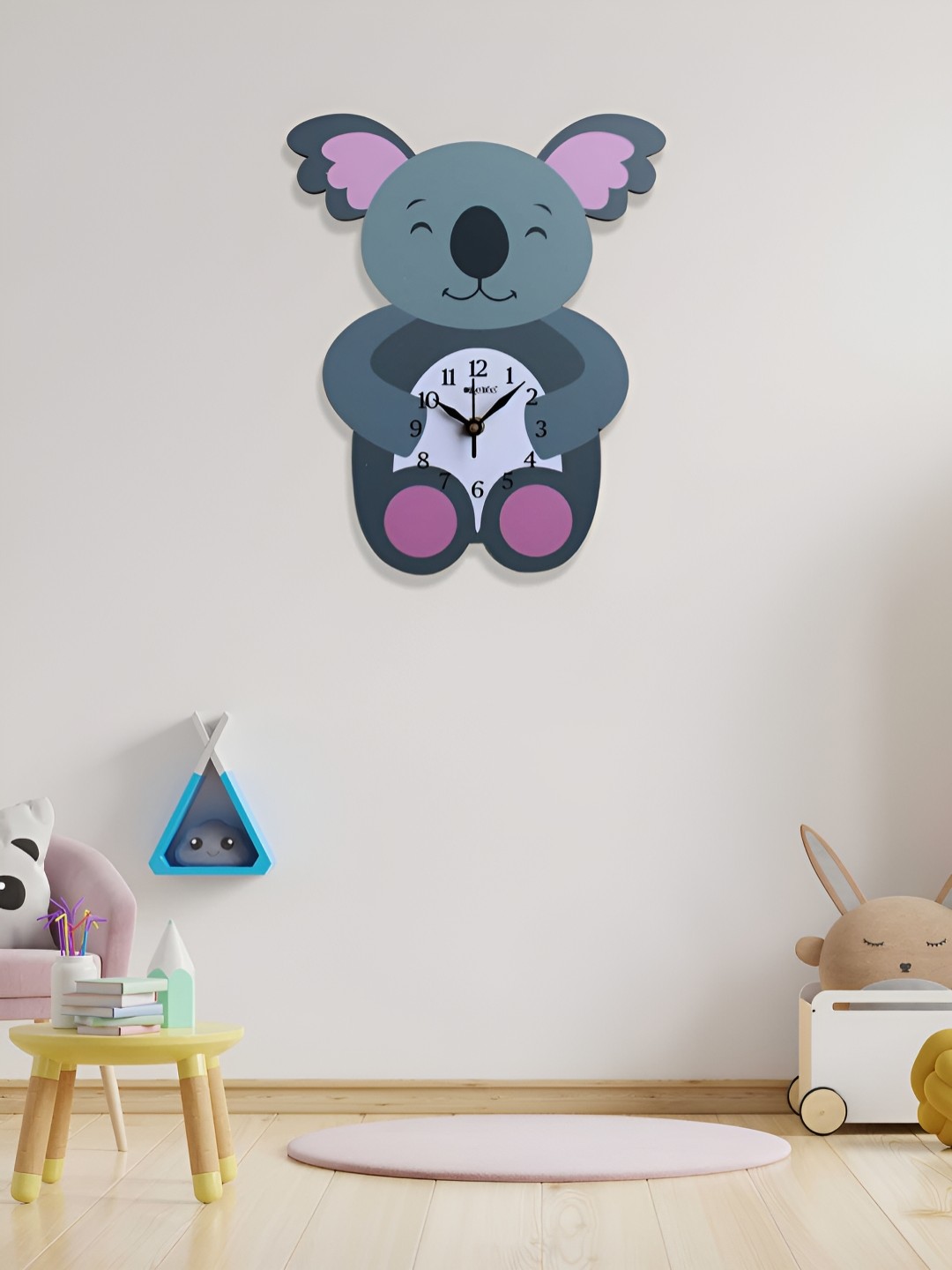 

OLIVE TREE Grey & Pink Contemporary Non Ticking Analogue Wooden Wall Clock