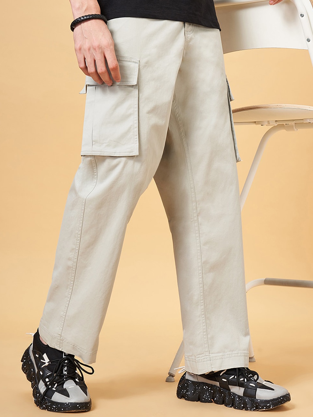 

YU by Pantaloons Men Straight Fit Pure Cotton Cargo Trousers, Grey