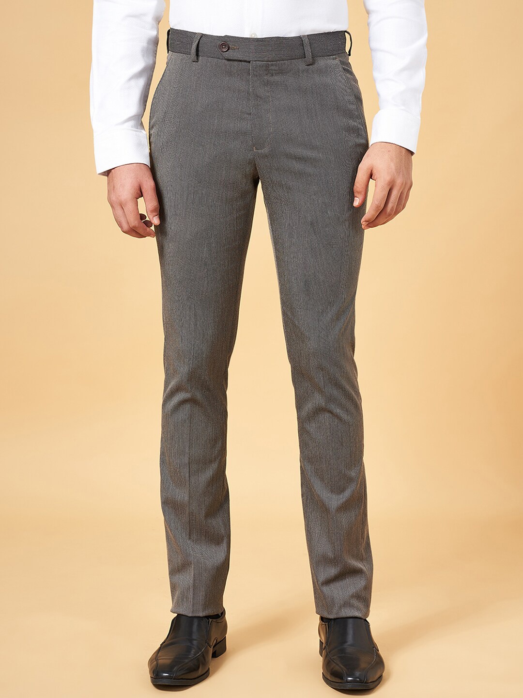 

Peregrine by Pantaloons Men Mid Rise Slim Fit Formal Trousers, Brown