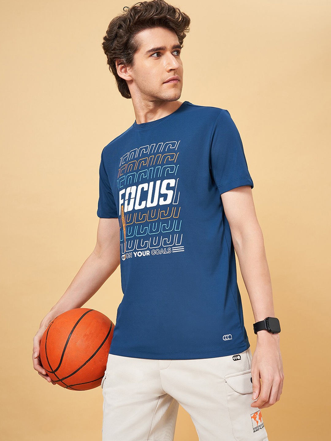 

Ajile by Pantaloons Typography Printed Cotton Slim Fit T-shirt, Navy blue