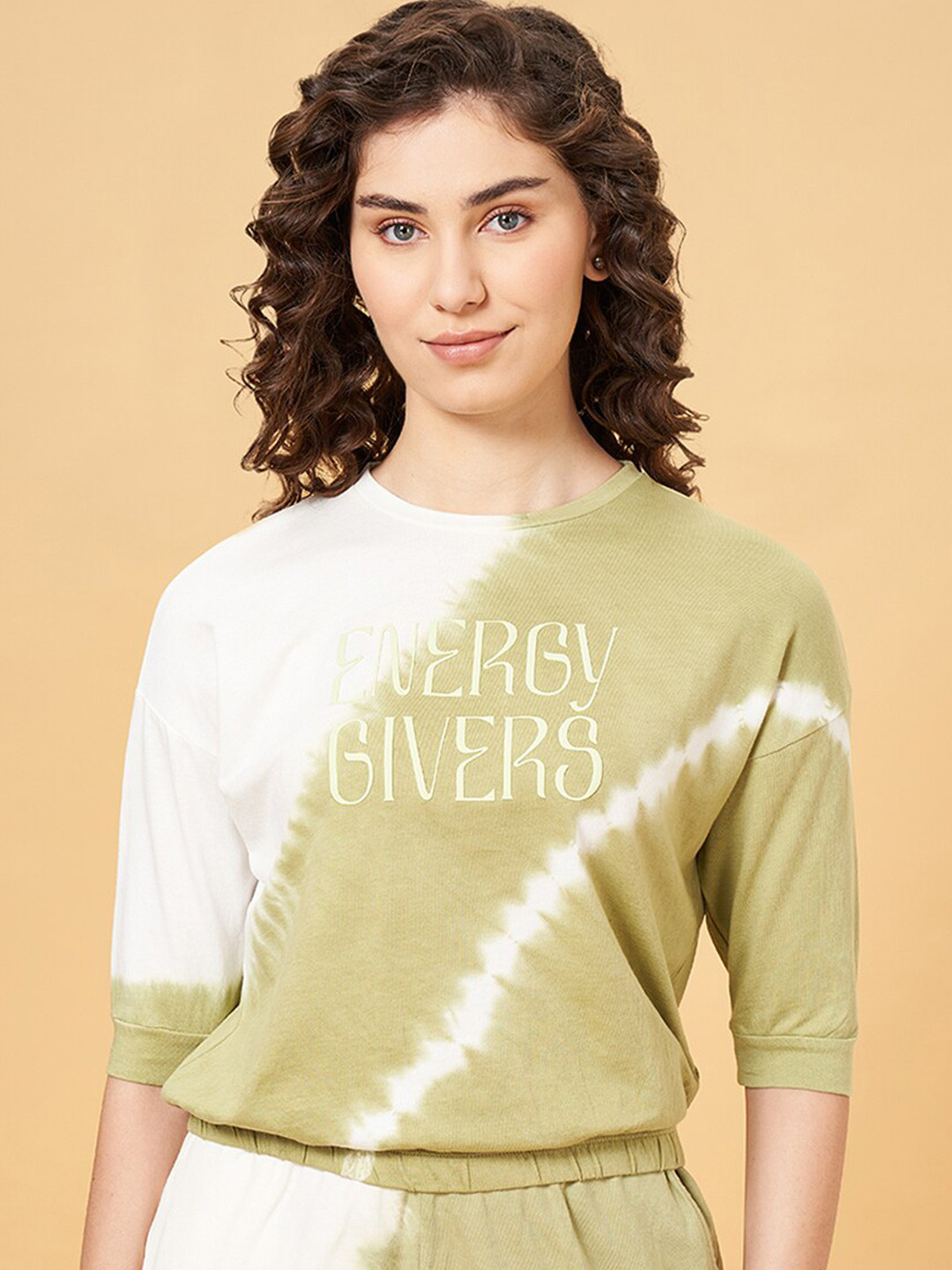 

Ajile by Pantaloons Typography Printed Round Neck Oversized Cotton T-shirt, Green
