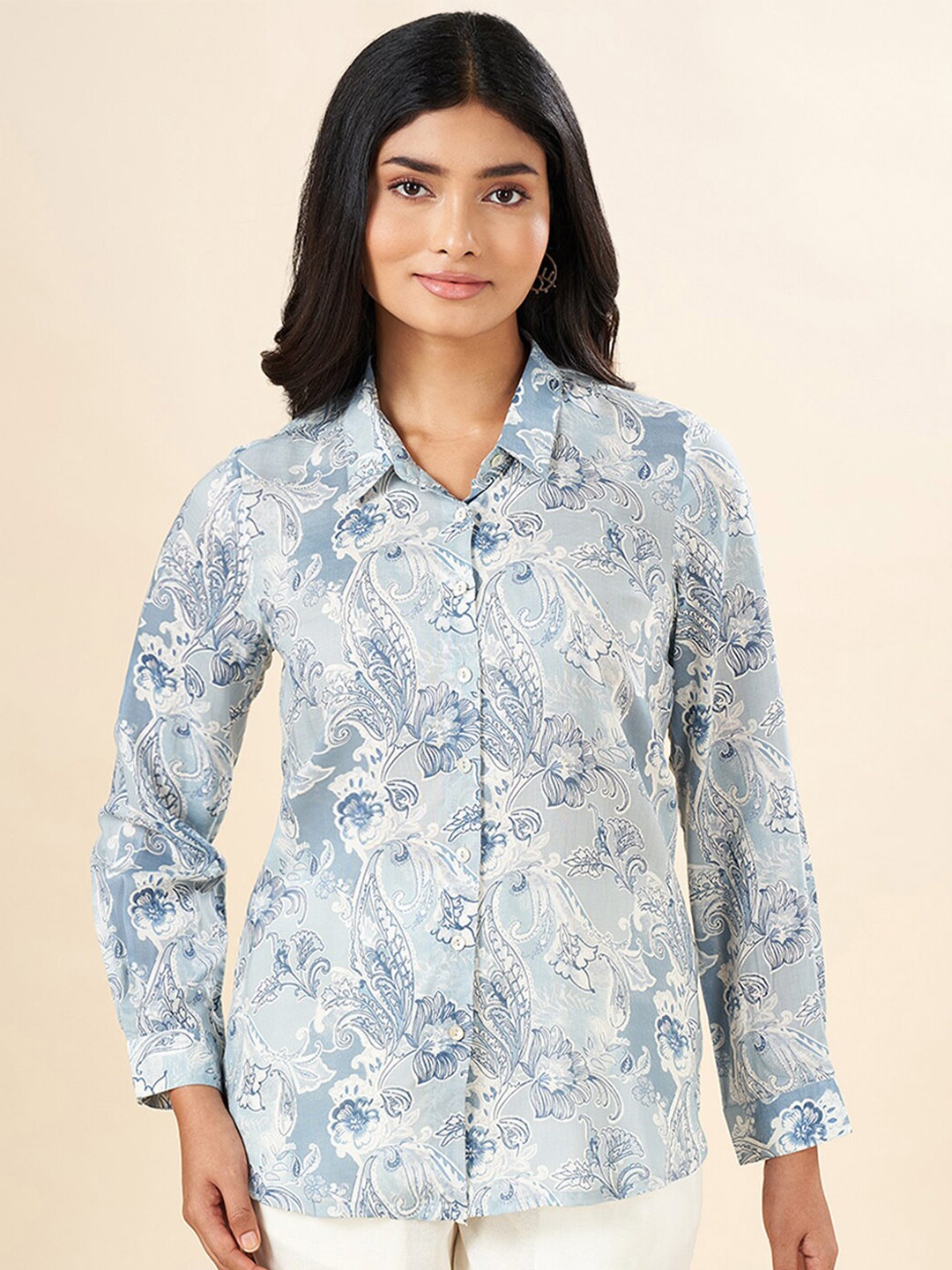 

AKKRITI BY PANTALOONS Floral Printed Casual Shirt, Blue