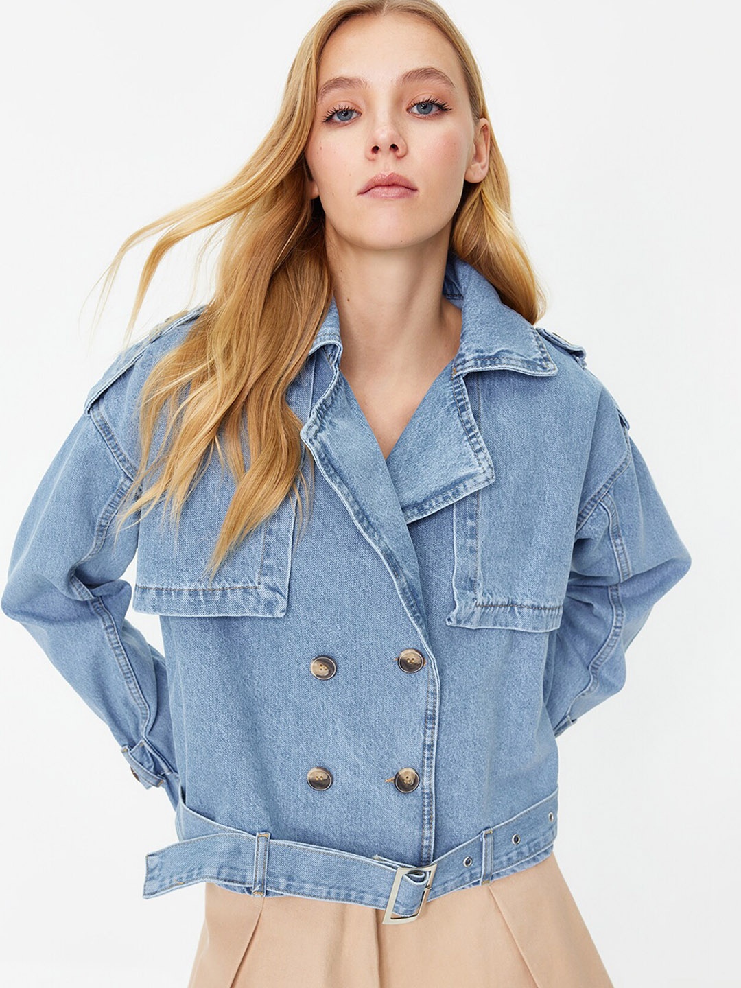 

Trendyol Washed Crop Denim Jacket, Blue
