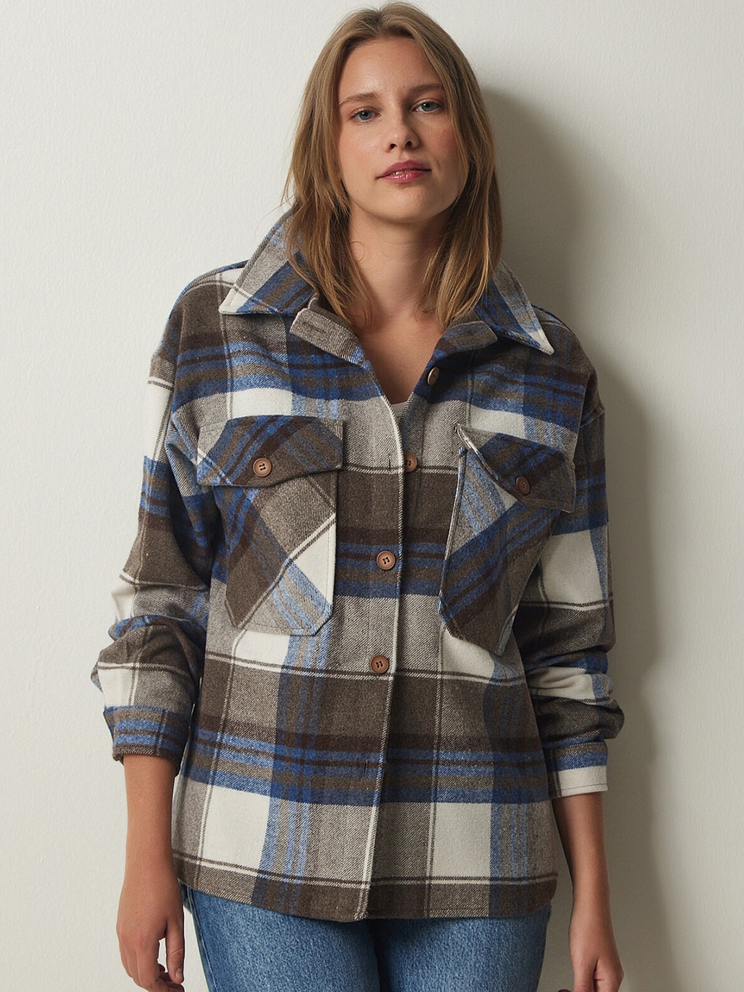 

Trendyol Checked Tailored Jacket, Brown