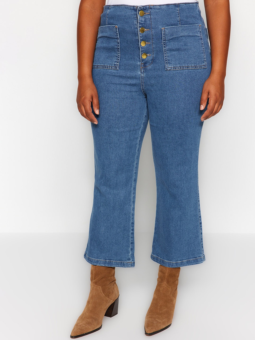 

Trendyol Women Clean Look Pure Cotton Cropped Jeans, Blue