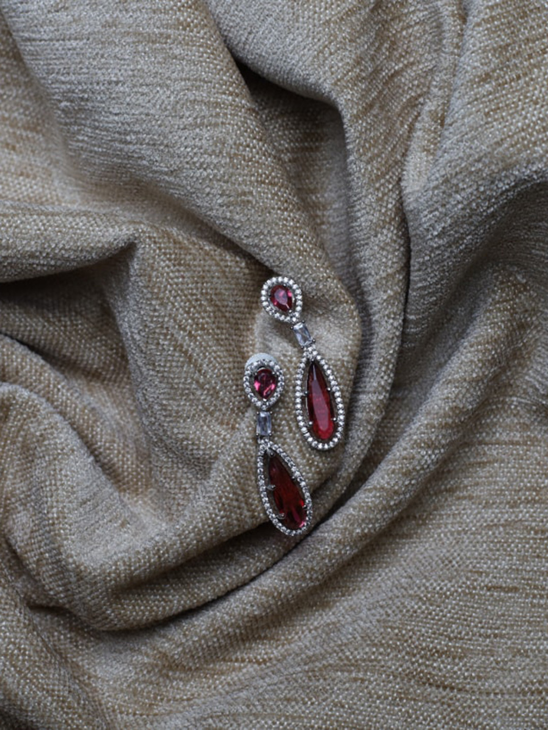 

Maansh Sterling Silver American Diamond Drop Earrings, Red