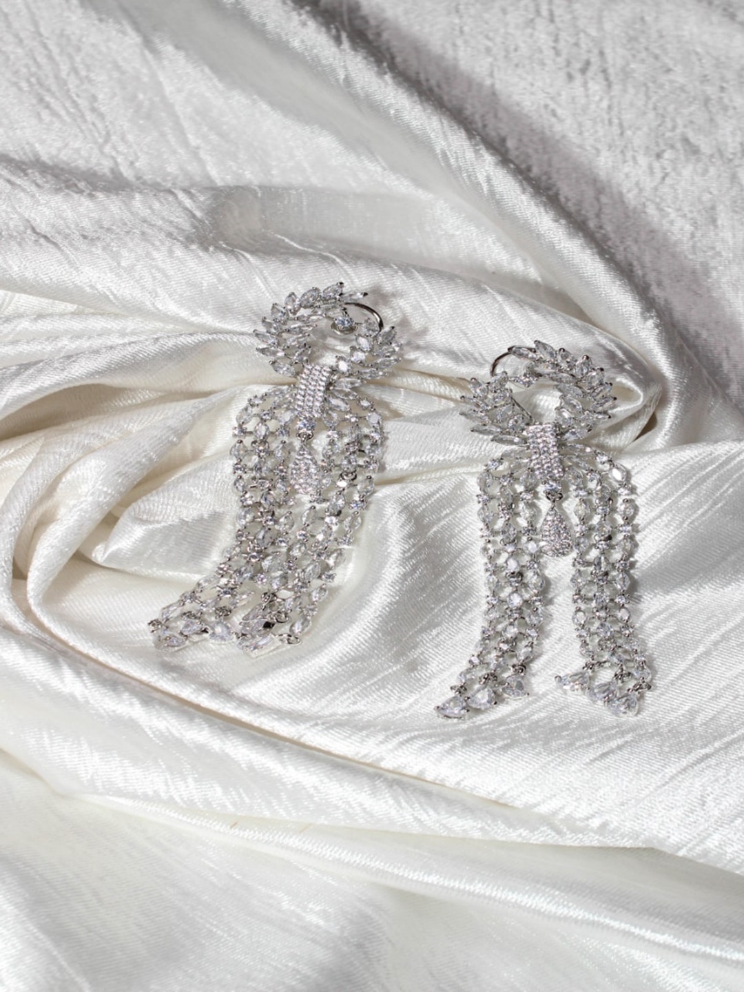 

Maansh Silver-Plated Contemporary Hoop Earrings, White