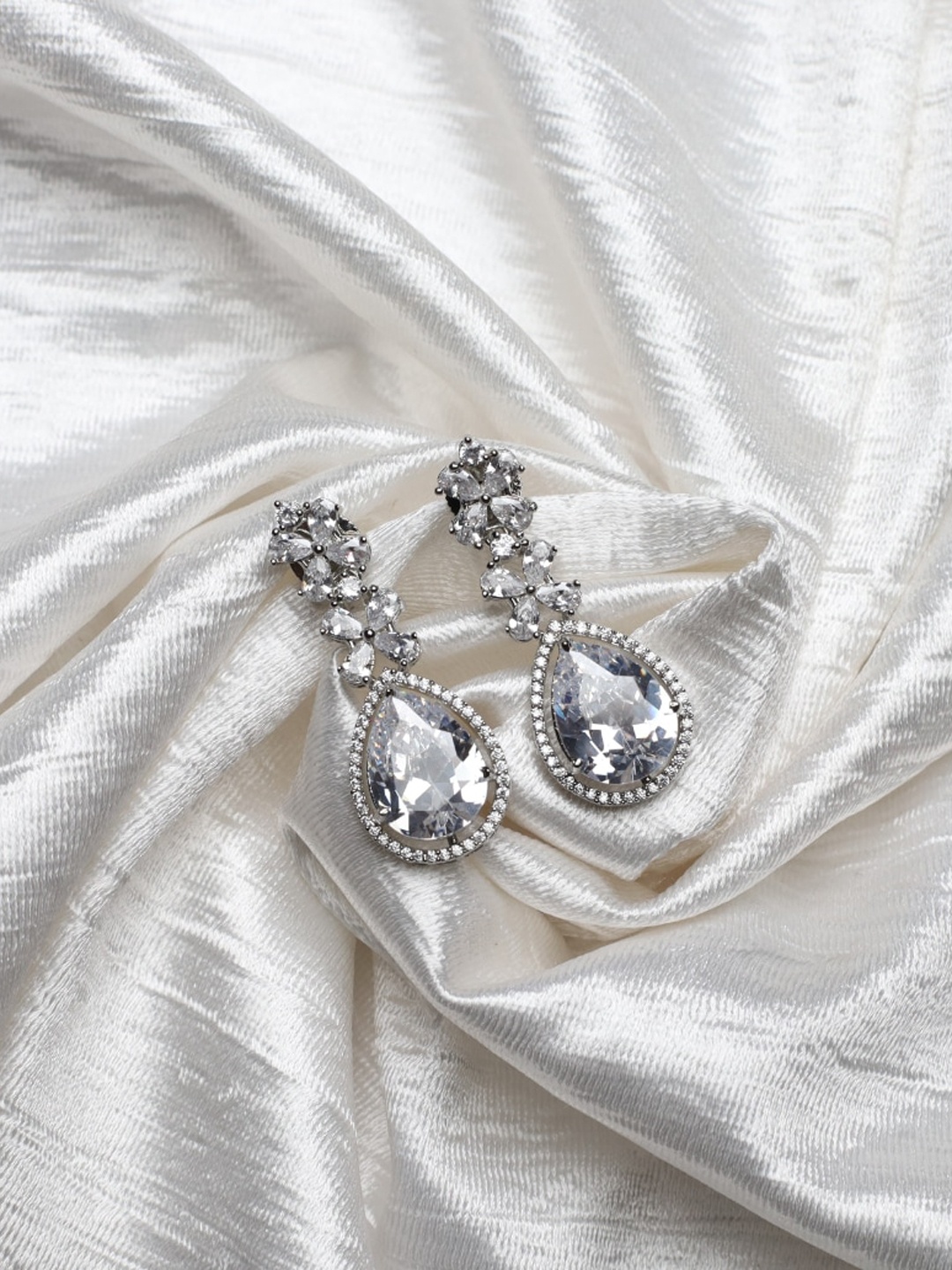 

Maansh American Diamond Sterling Silver Silver Plated Drop Earrings