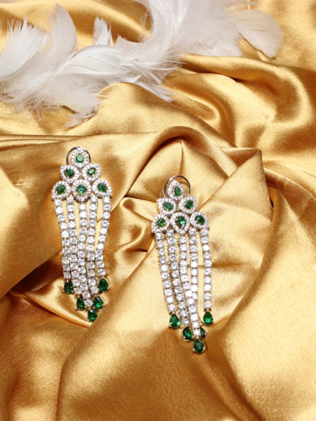 

Maansh Silver-Plated Contemporary Drop Earrings, Green