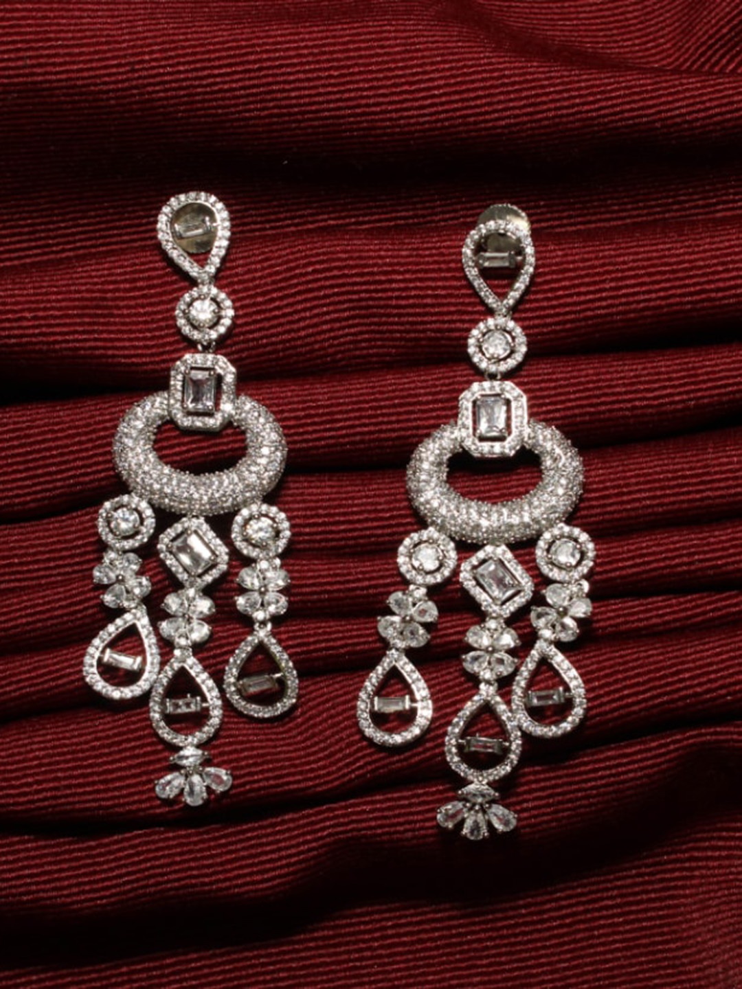 

Maansh Sterling Silver American Diamond Drop Earrings, White