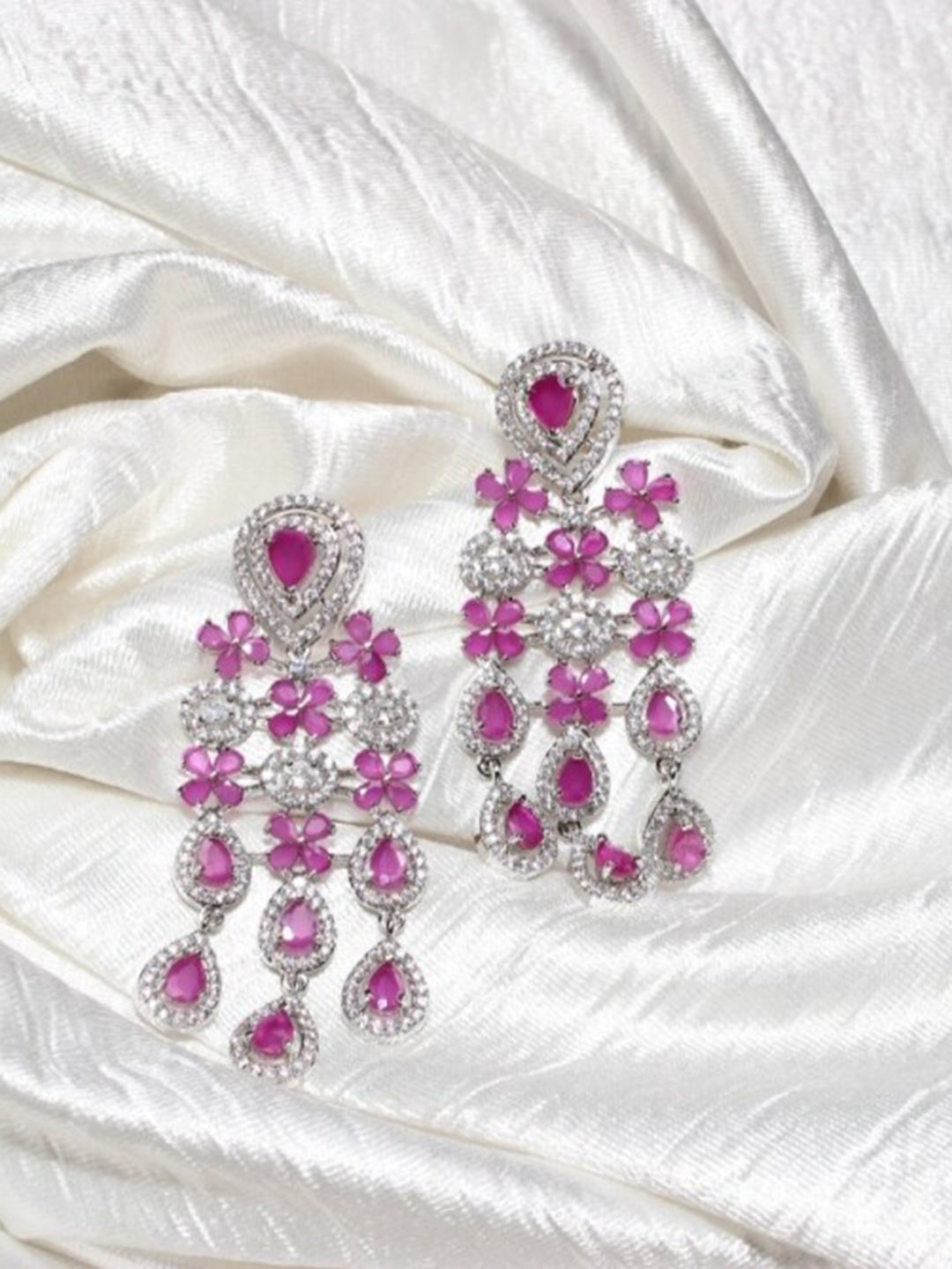 

Maansh Silver Plated American Diamond Contemporary Drop Earrings