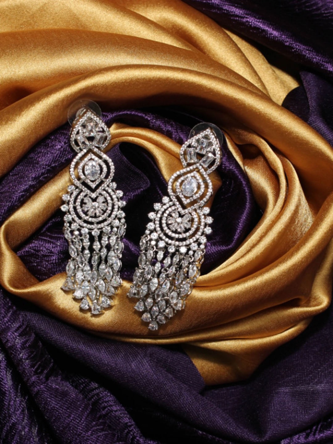 

Maansh Silver Plated American Diamond Contemporary Drop Earrings