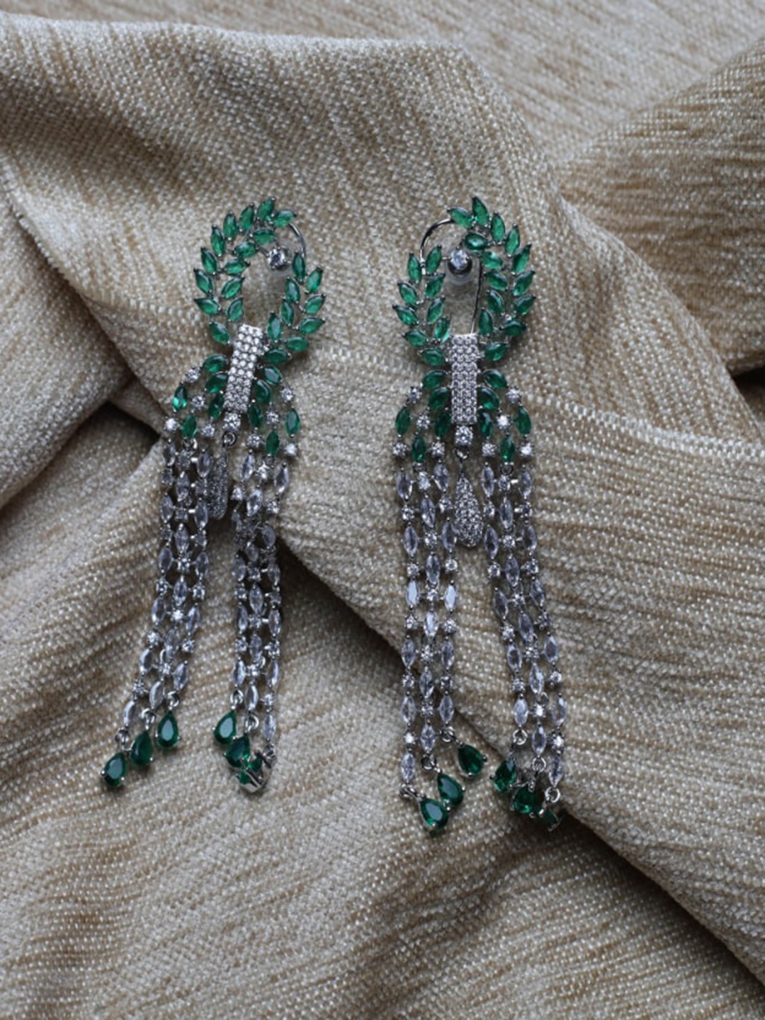 

Maansh Silver-Plated Sterling Silver Contemporary Drop Earrings, Green