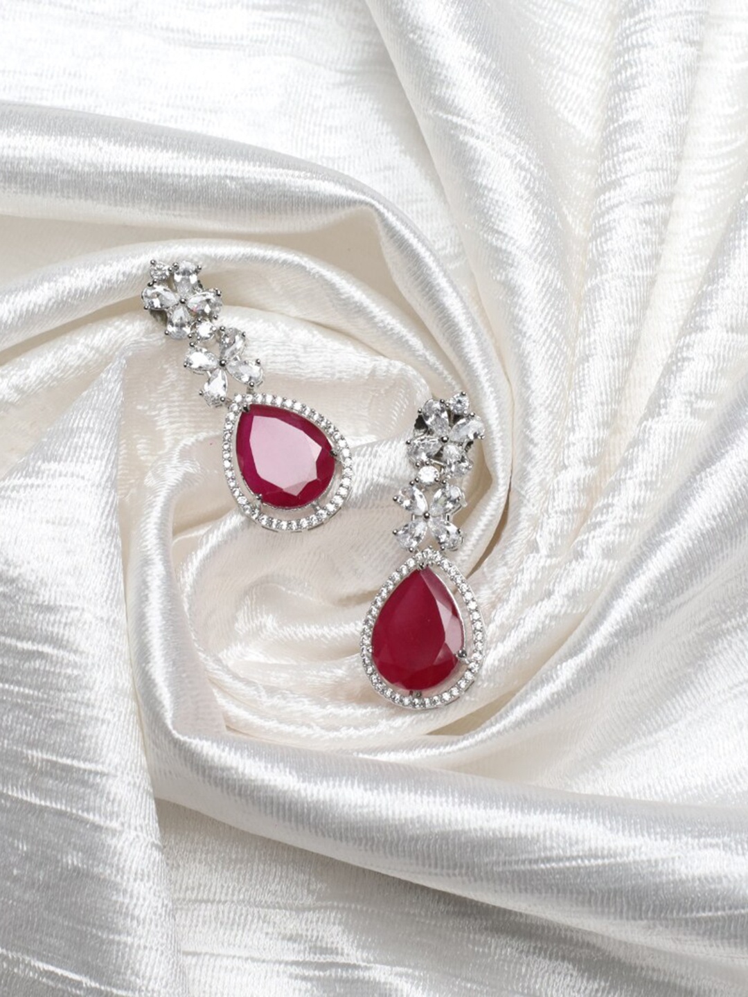

Maansh Silver Plated Contemporary American Diamond Drop Earrings