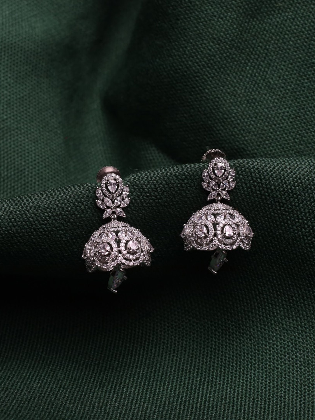 

Maansh American Diamond Sterling Silver Silver Plated Jhumkas