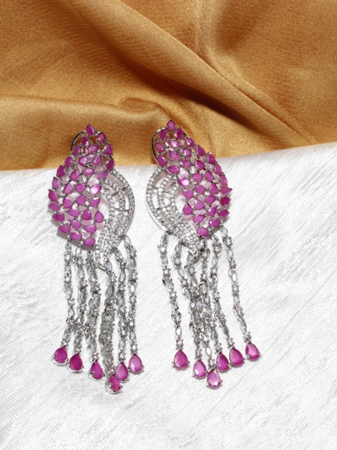 

Maansh Silver-Plated Contemporary Drop Earrings, Burgundy