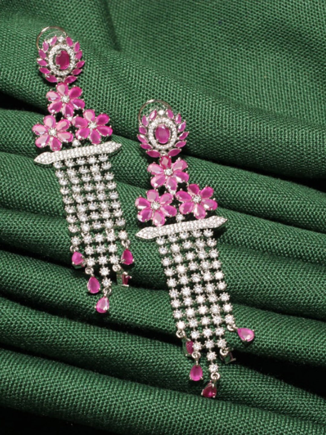 

Maansh Silver-Plated Contemporary Drop Earrings, Burgundy