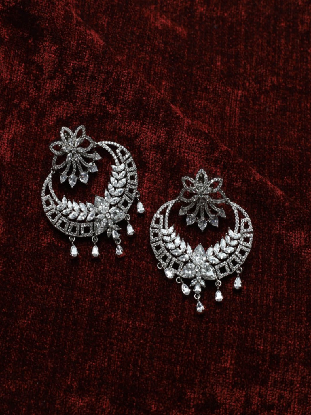 

Maansh Sterling Silver American Diamond Chandbalis, White
