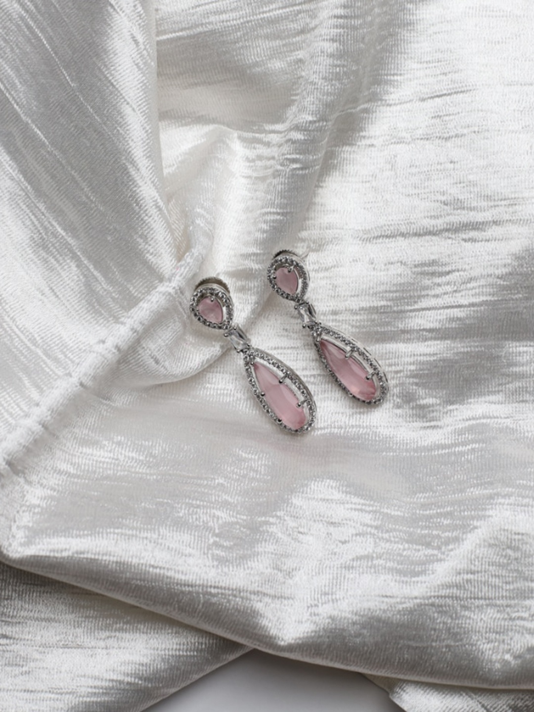 

Maansh Sterling Silver American Diamond Silver Plated Drop Earrings