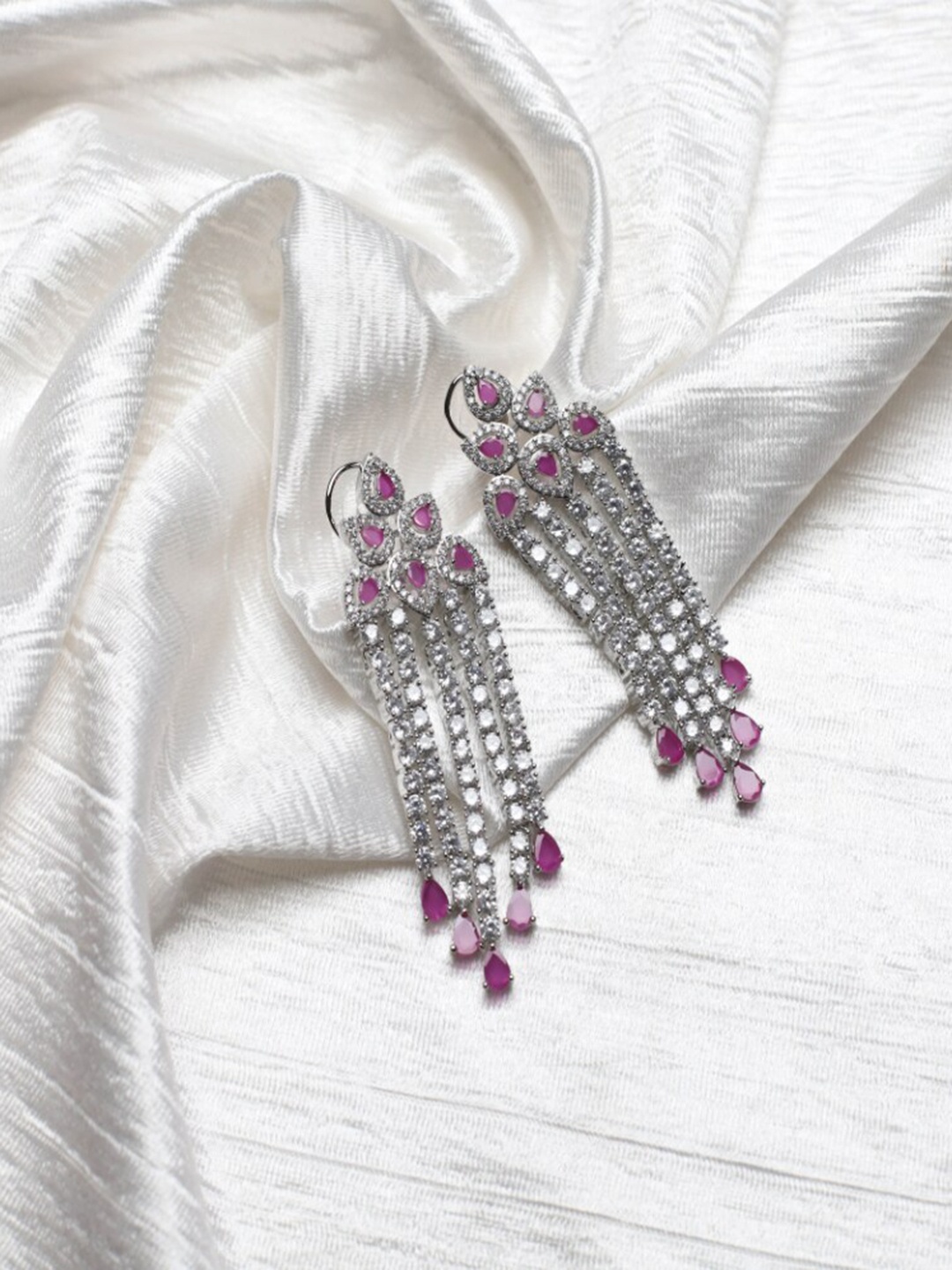 

Maansh Silver-Plated Contemporary Drop Earrings, Burgundy
