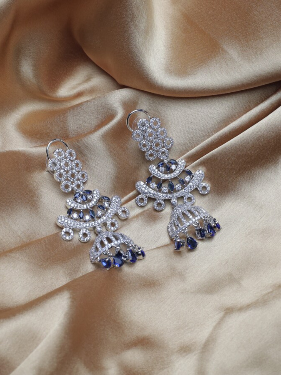 

Maansh Silver-Plated Contemporary Jhumkas, Blue