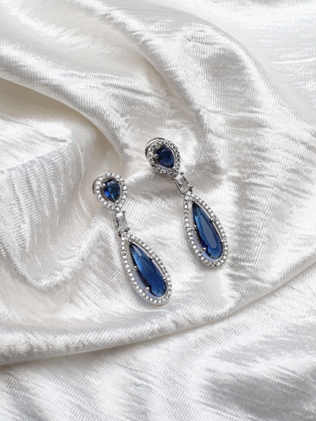 

Maansh Silver-Plated Sterling Silver Contemporary Drop Earrings, Blue