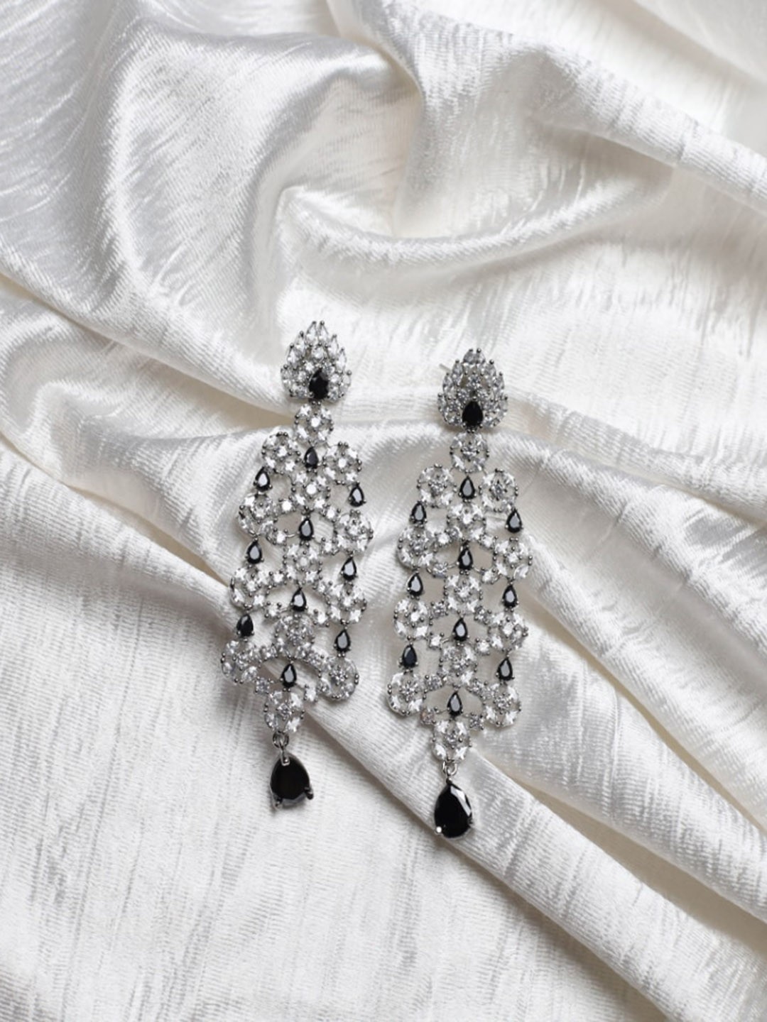 

Maansh Silver-Plated Sterling Silver Contemporary Drop Earrings, Black