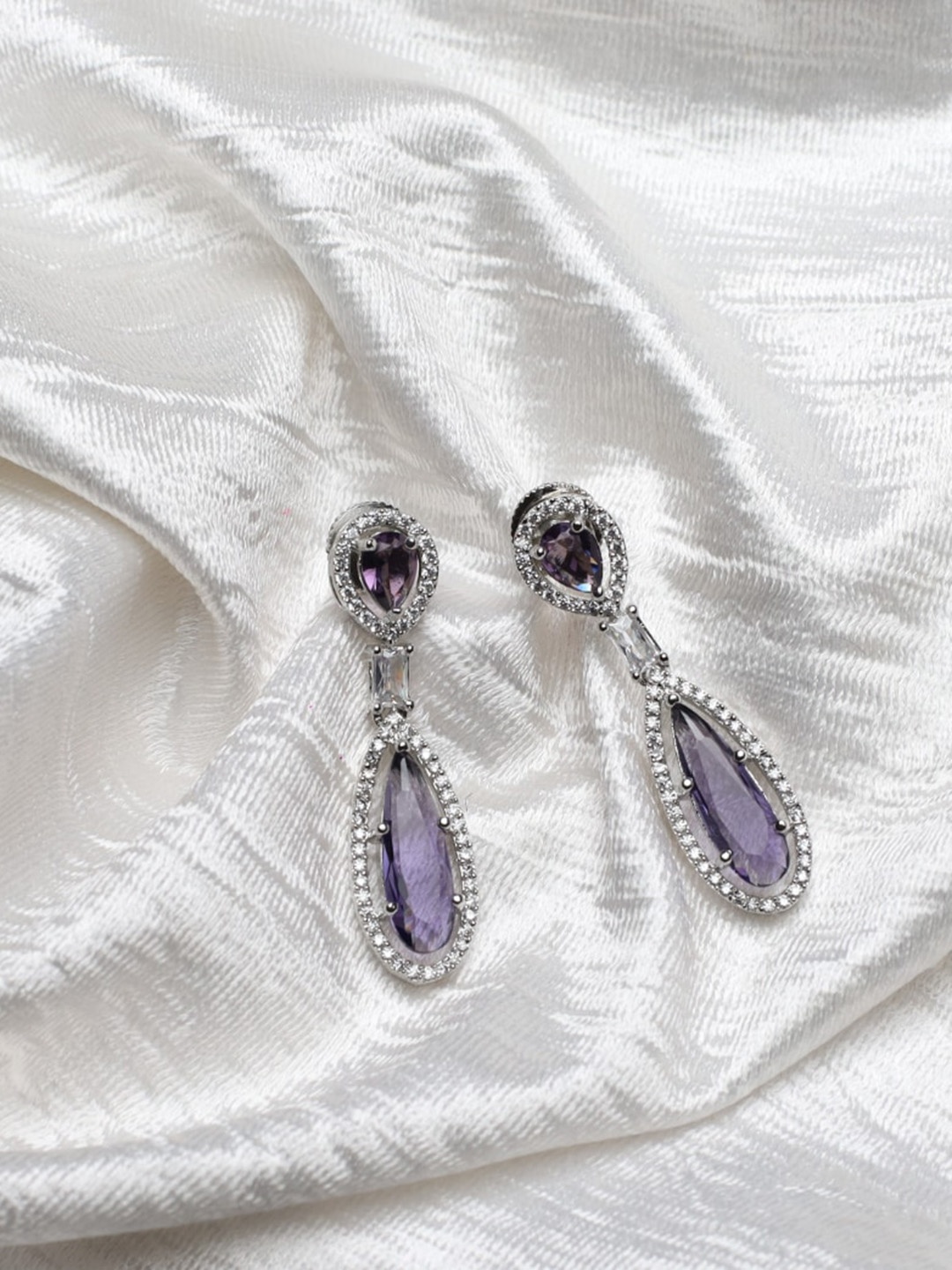 

Maansh Silver-Plated Contemporary Drop Earrings, Lavender