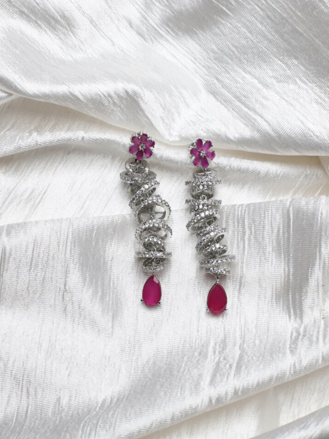 

Maansh American Diamond Sterling Silver Silver Plated Drop Earrings