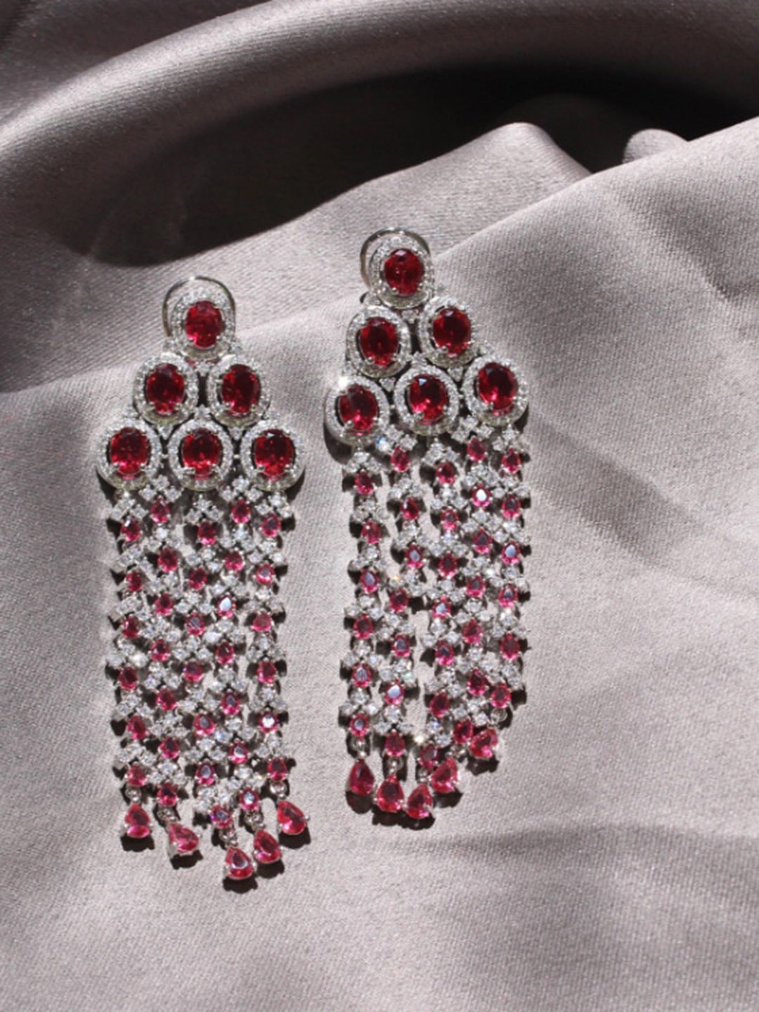 

Maansh 92.5 Sterling Silver Silver-Plated American Diamond Studded Drop Earrings