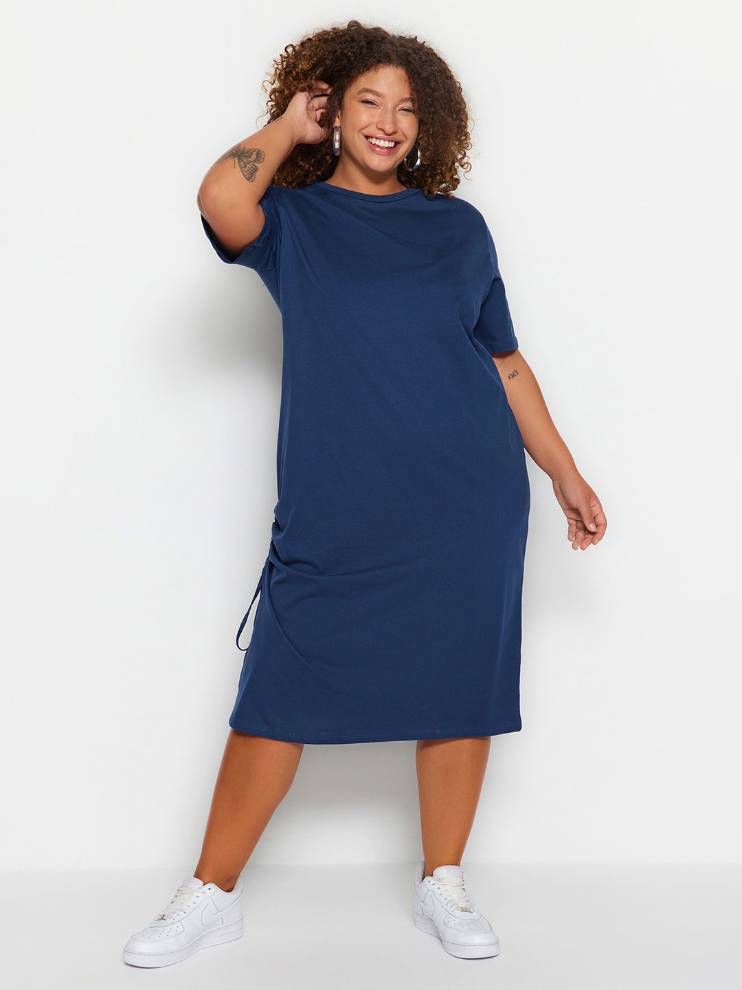 

Trendyol Pure Cotton T-shirt Midi Dress, Navy blue