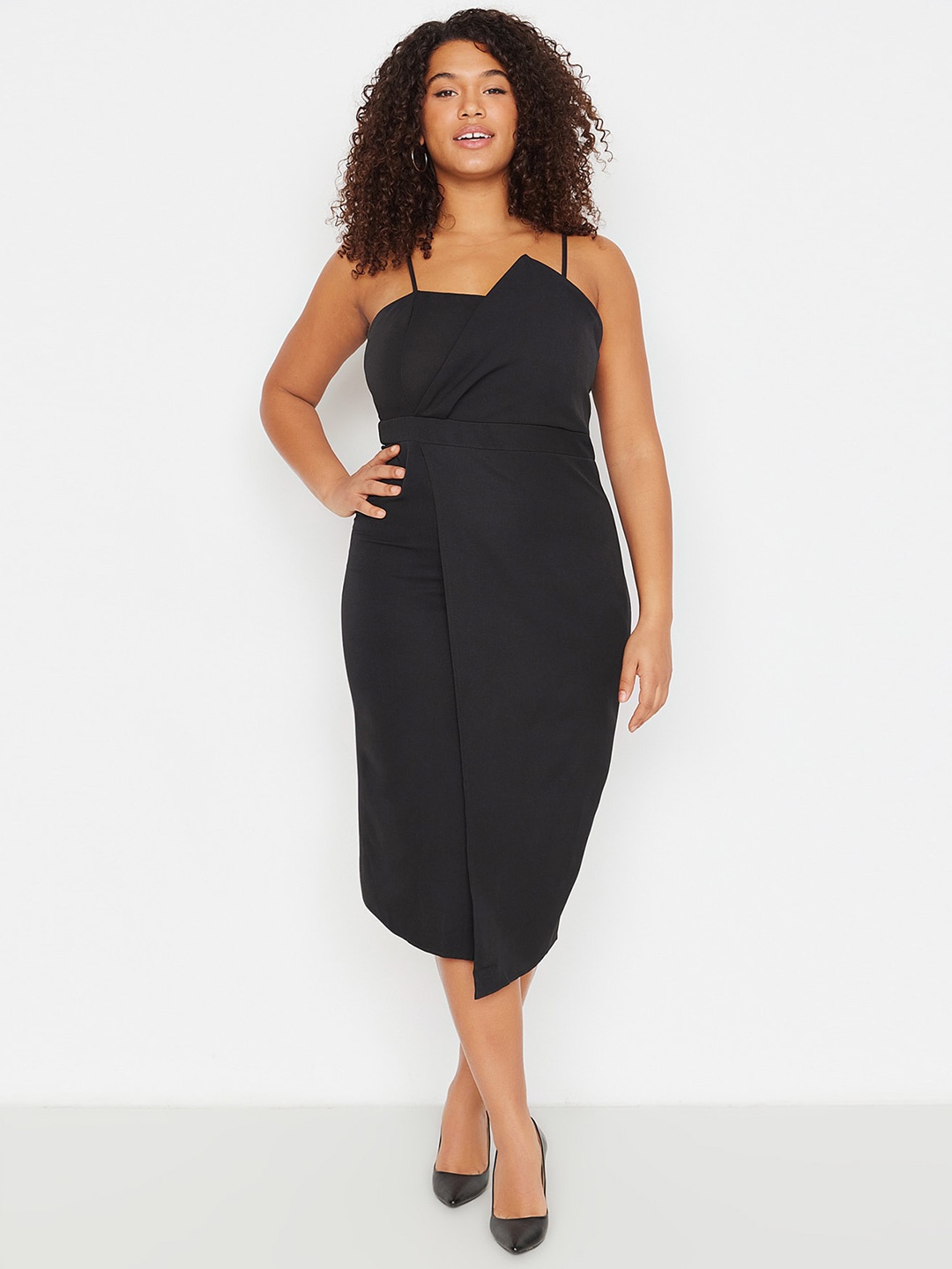 

Trendyol Plus Size Shoulder Straps Sheath Midi Dress, Black