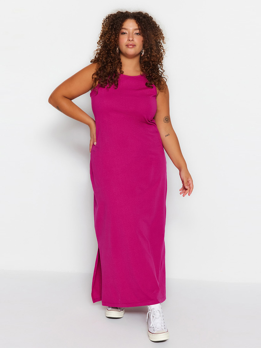 

Trendyol Plus Size Sleeveless Cotton Maxi Dress, Pink