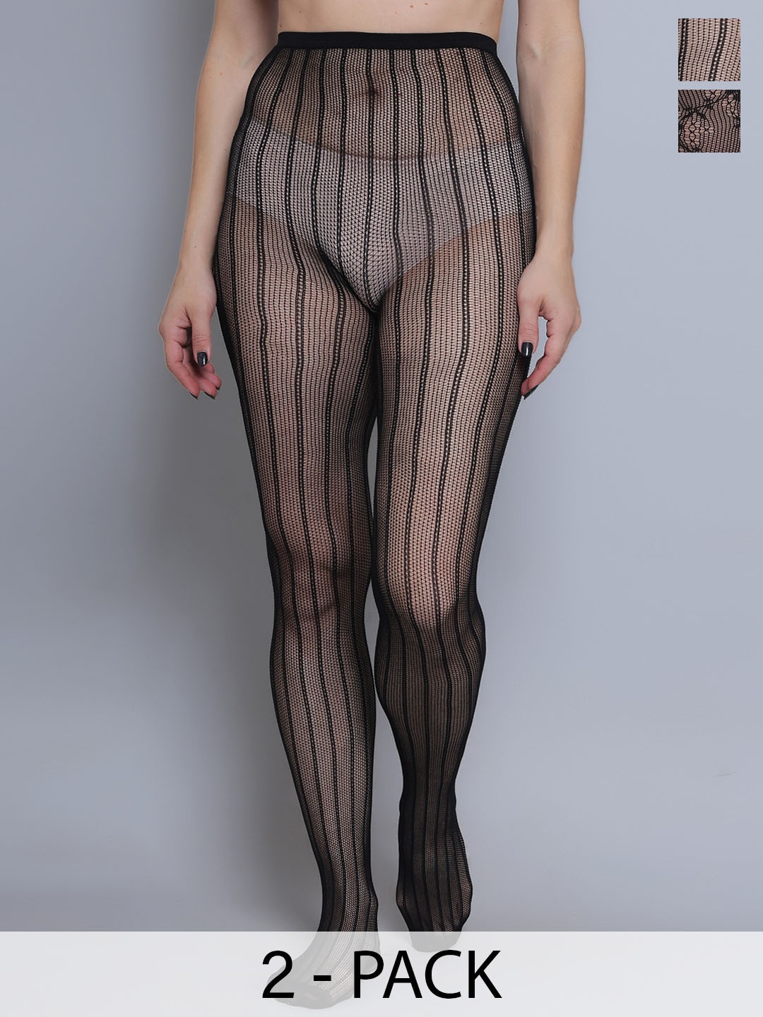 

COLOR STYLE Women Pack Of 2 Stretchable High-Waist Stockings, Black
