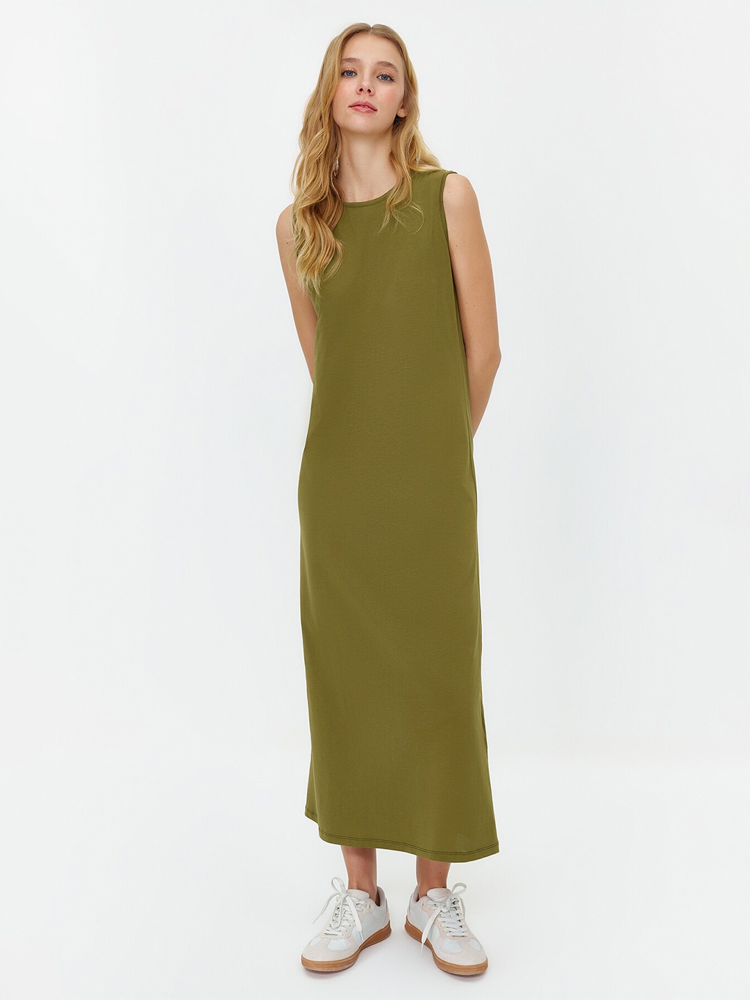 

Trendyol Pure Cotton A-Line Midi Dress, Khaki