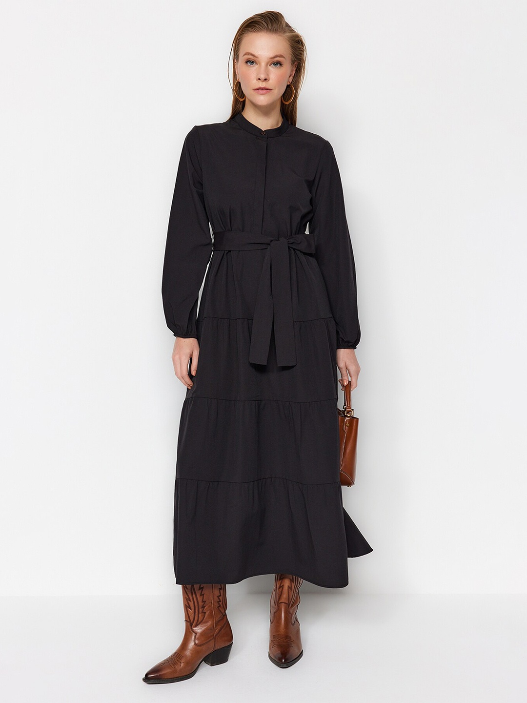 

Trendyol Mandarin Collar Maxi Midi Dress, Black
