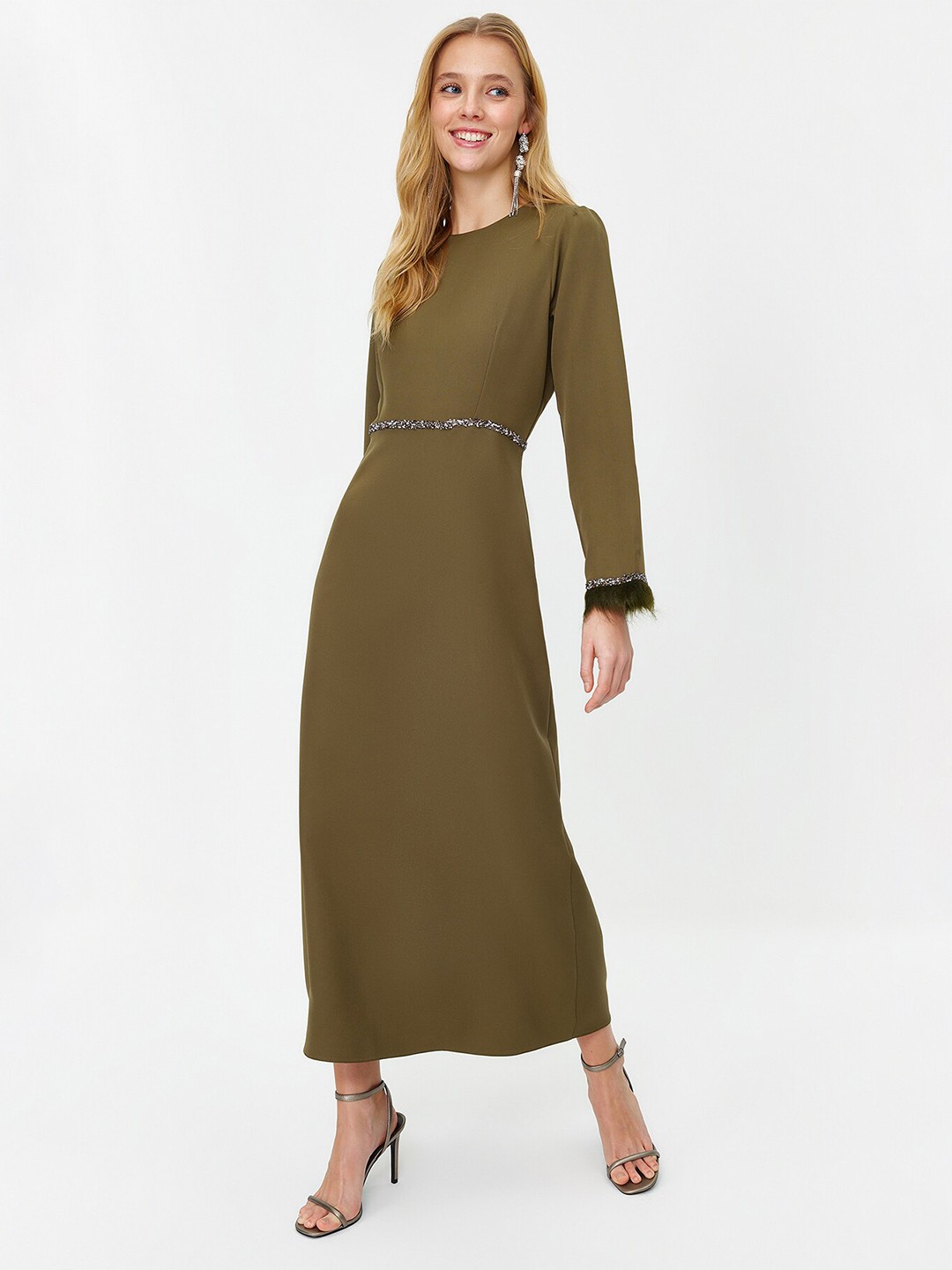 

Trendyol Round Neck Long Sleeves Maxi Dress, Olive