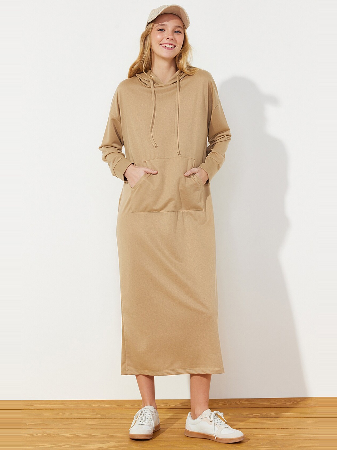 

Trendyol Hooded T-shirt Midi Dress, Beige