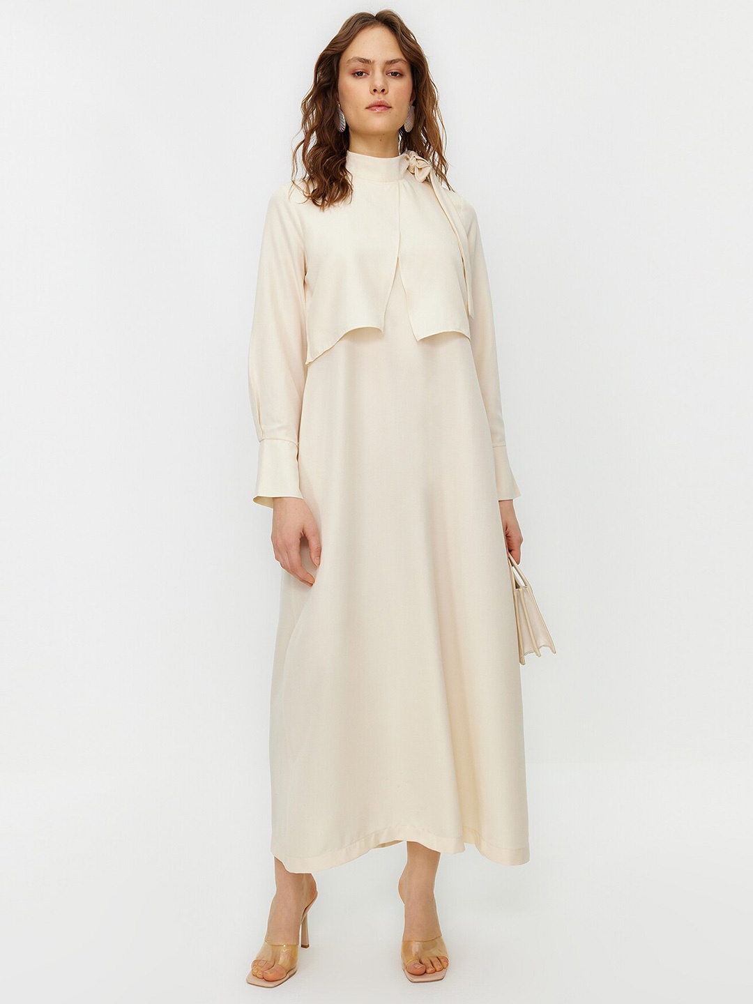 

Trendyol Cuffed Sleeves A-Line Maxi Dress, Off white