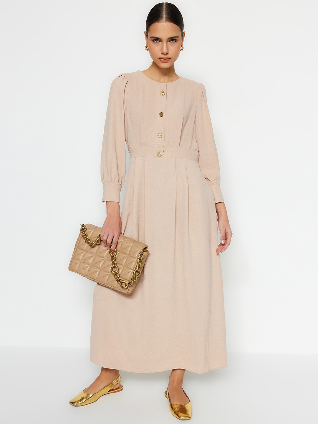 

Trendyol Round Neck Maxi Dress, Beige