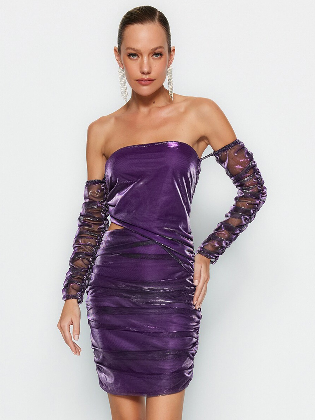 

Trendyol Off-Shoulder Bodycon Dress, Purple