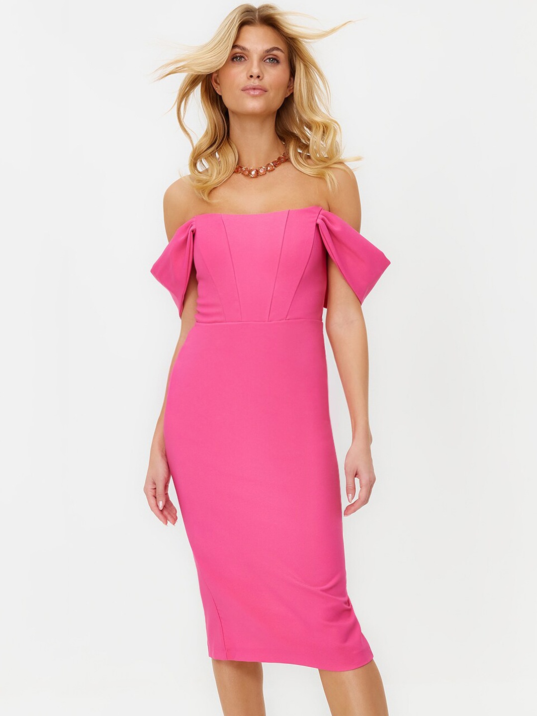 

Trendyol Off-Shoulder Bodycon Dress, Pink