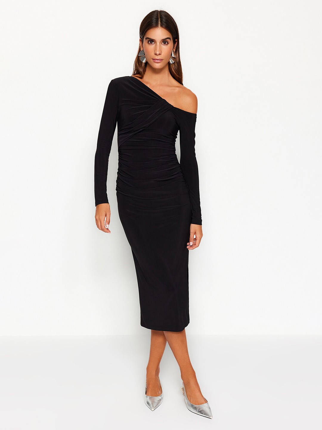 

Trendyol One Shoulder Sheath Midi Dress, Black