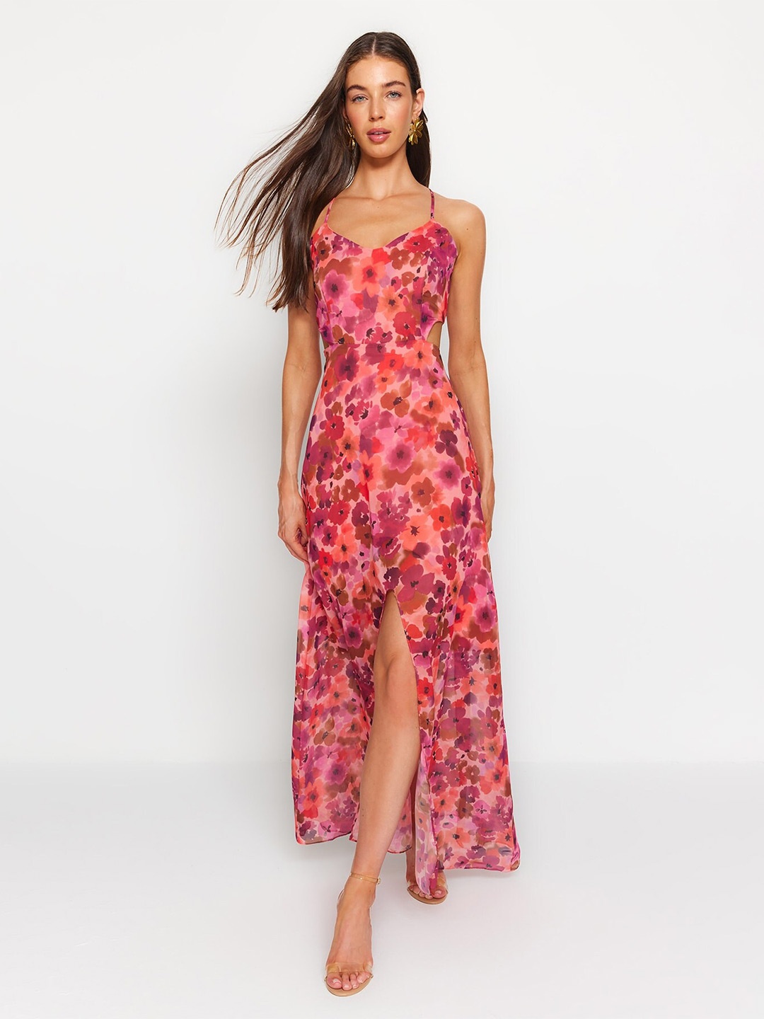 

Trendyol Floral Print Maxi Dress, Fuchsia