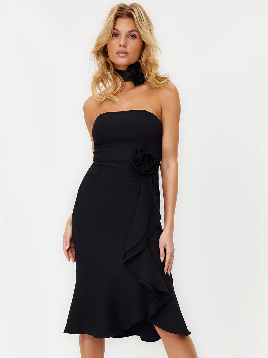 

Trendyol Ruffled Asymmetric Sheath Dress, Black