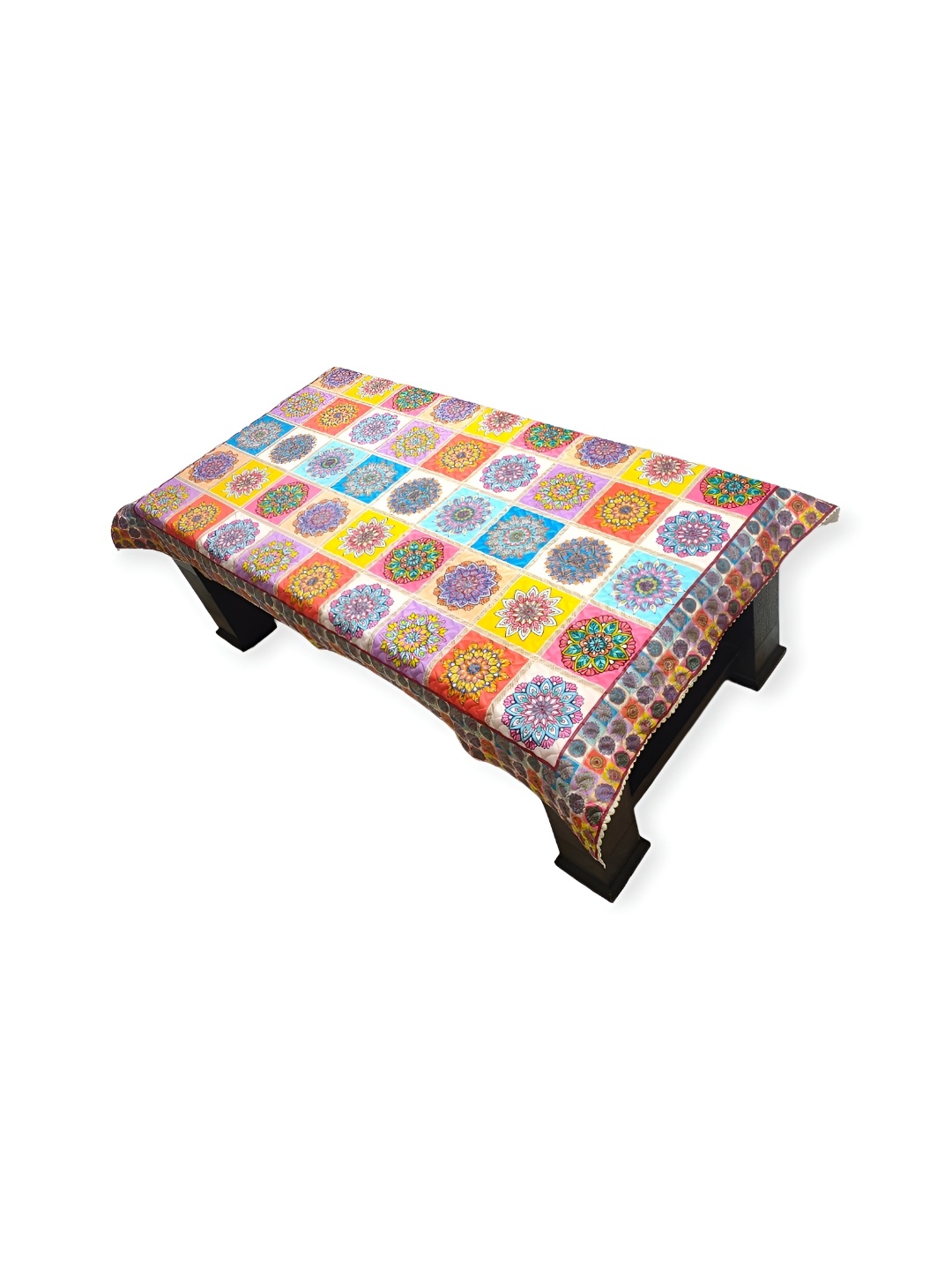 

MONKDECOR White Floral Rectangular Cotton 2-Seater Table Cover