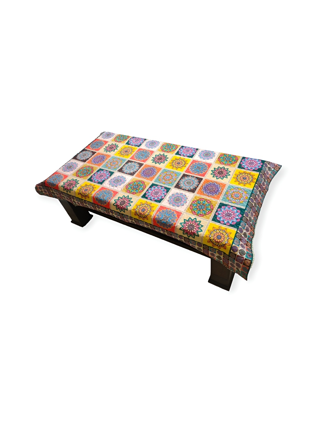 

MONKDECOR Green & Blue Floral Rectangle Cotton 2-Seater Table Cover